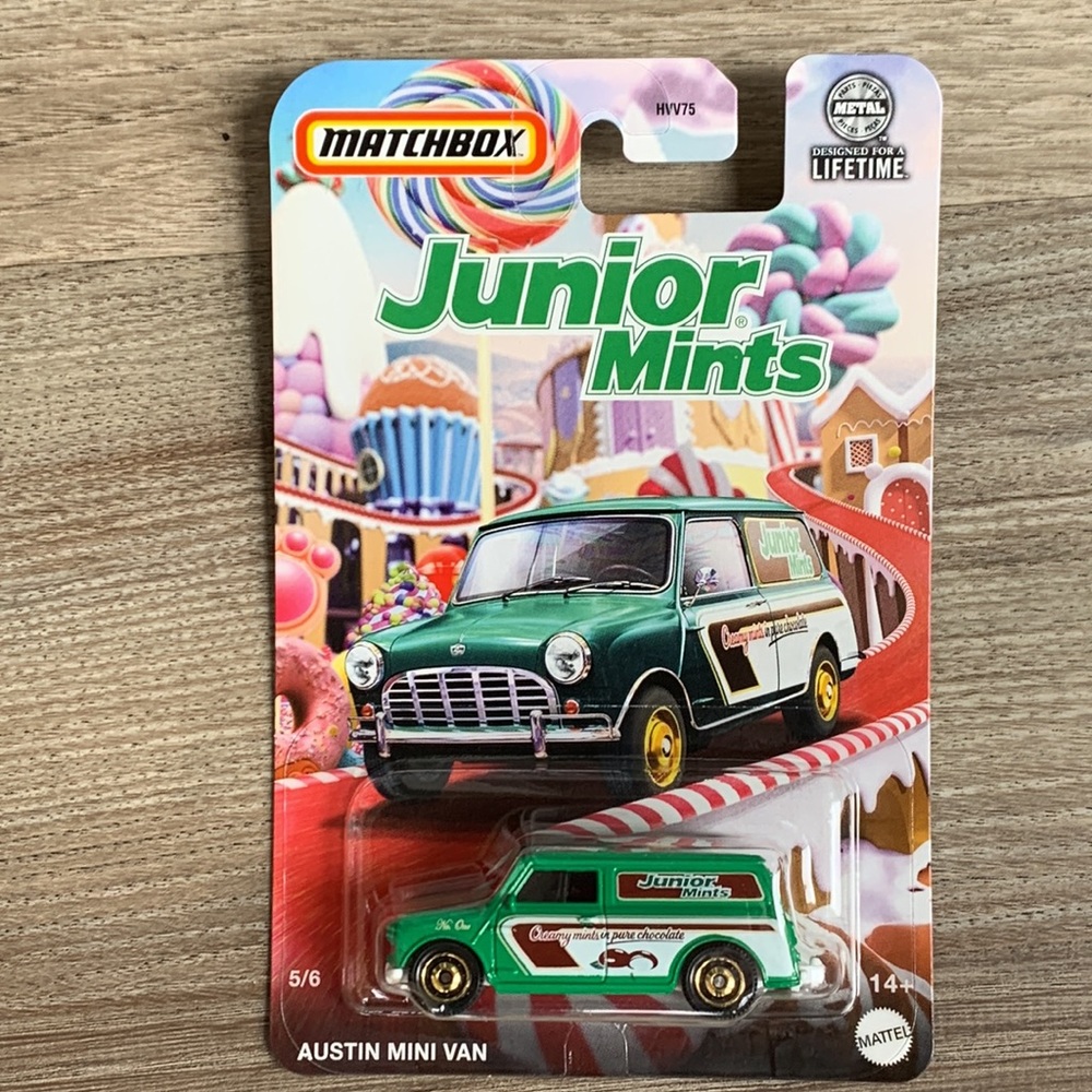 Matchbox Austin Mini Van Junior Mints Food Truck Candy Series Green Toy Car 🆕